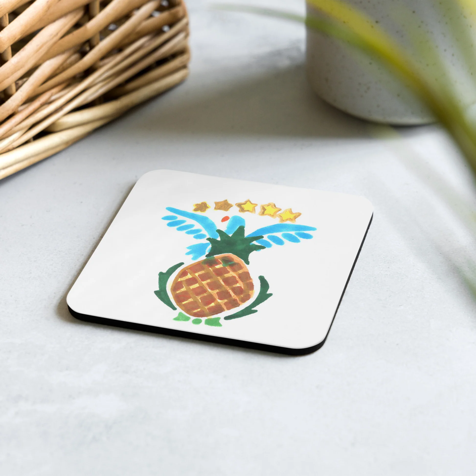 Americana Eagle & Pineapple cork-back coaster